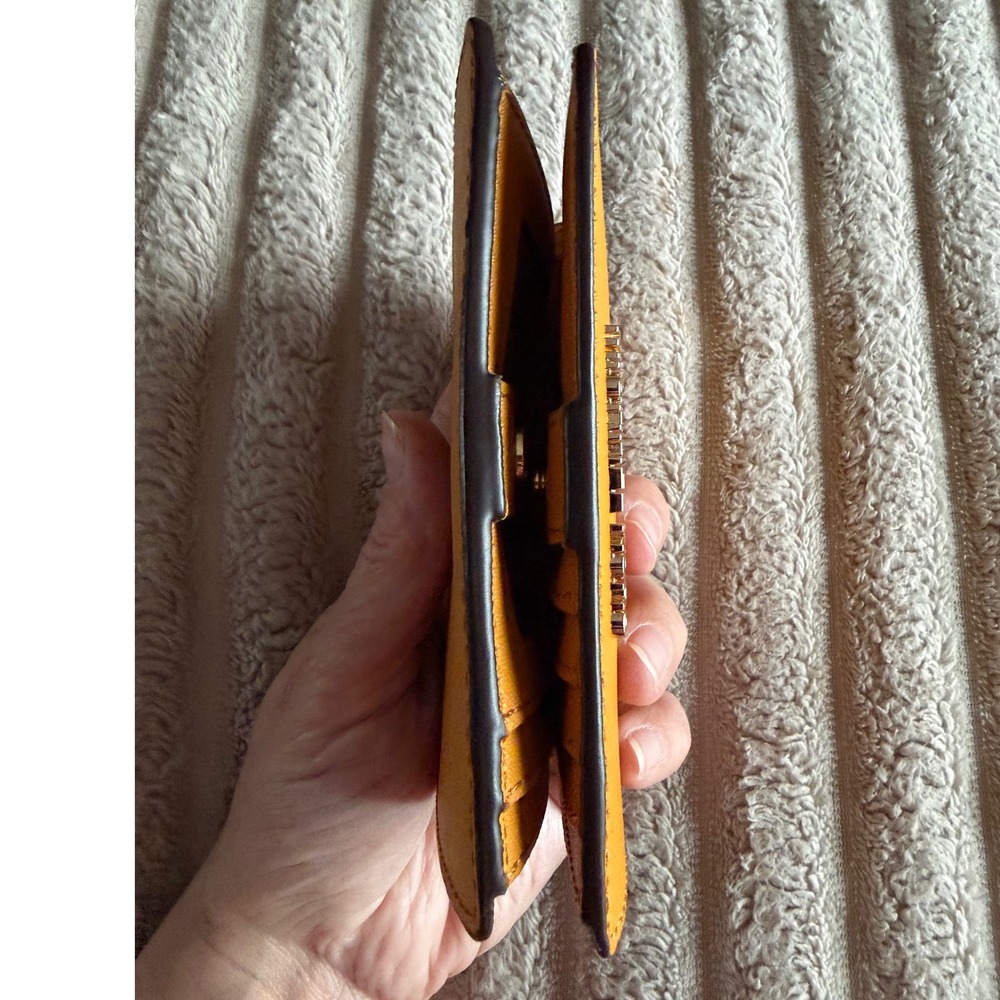 Michael Kors Jet Set Small Bifold‎ Wallet Mustard Yellow Saffiano Leather Silver - Picture 10 of 13